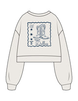 The Womens Crop Crewneck - Bone - Tight Dallas - Center Chest & Center Back - Printed - Navy