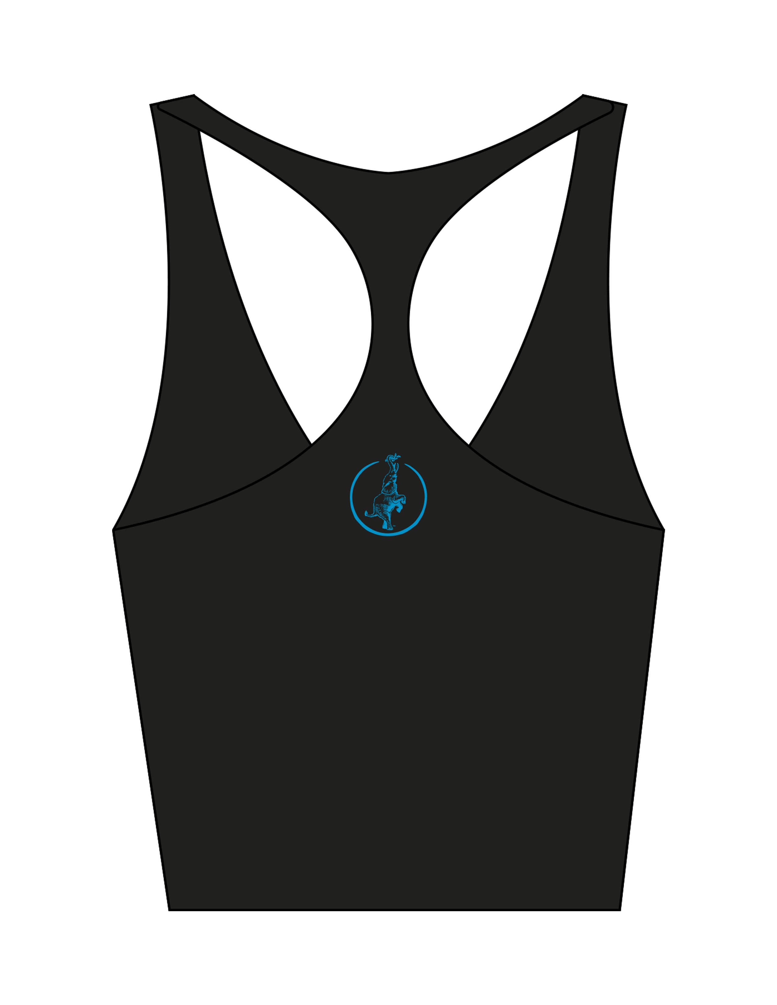 The Racer Tank - Black - Reforming Foundations - Center Back - Printed - Blue