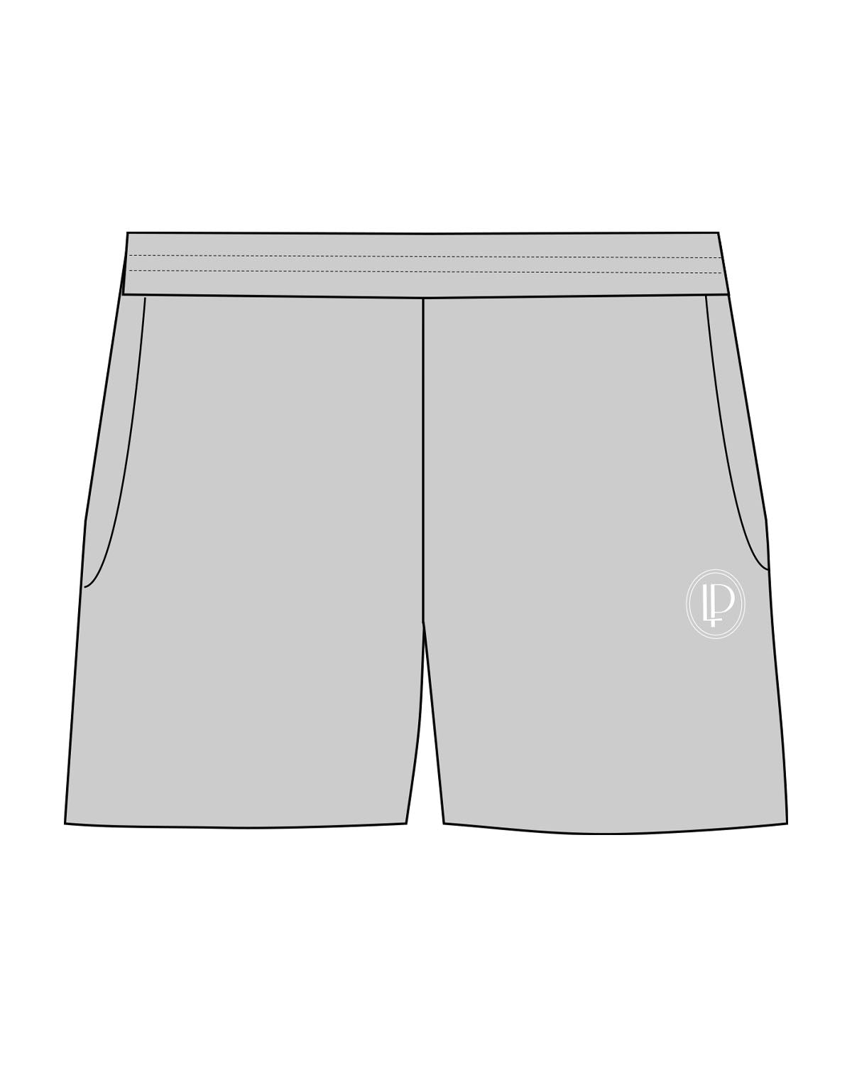 The Womens Jogger Shorts - Heather - Lucky Penny - Left Leg Logo - Embroidered - White