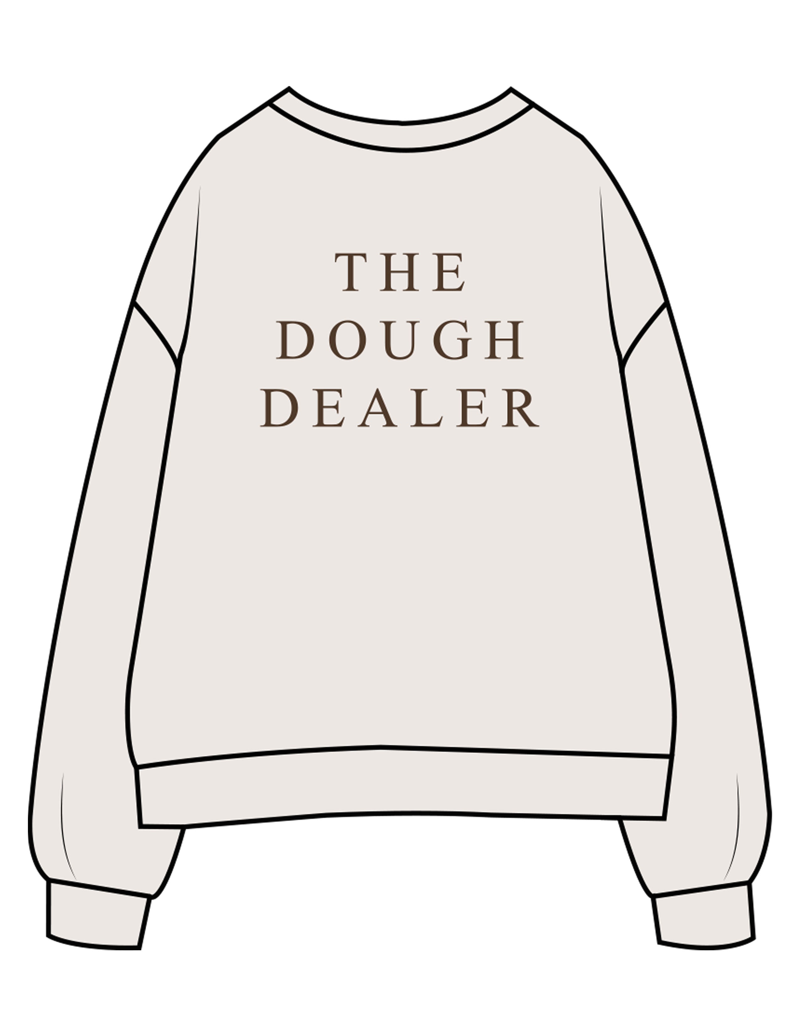 The Womens Crewneck - Bone - The Dough Dealer - Center Chest & Left Wrist - Back Stacked - Printed - Brown