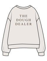 The Womens Crewneck - Bone - The Dough Dealer - Center Chest & Left Wrist - Back Stacked - Printed - Brown