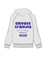 The Mens Hoodie - White Heather - Elevate - Front Arc & Back Stacked "92130" - Printed - Blue