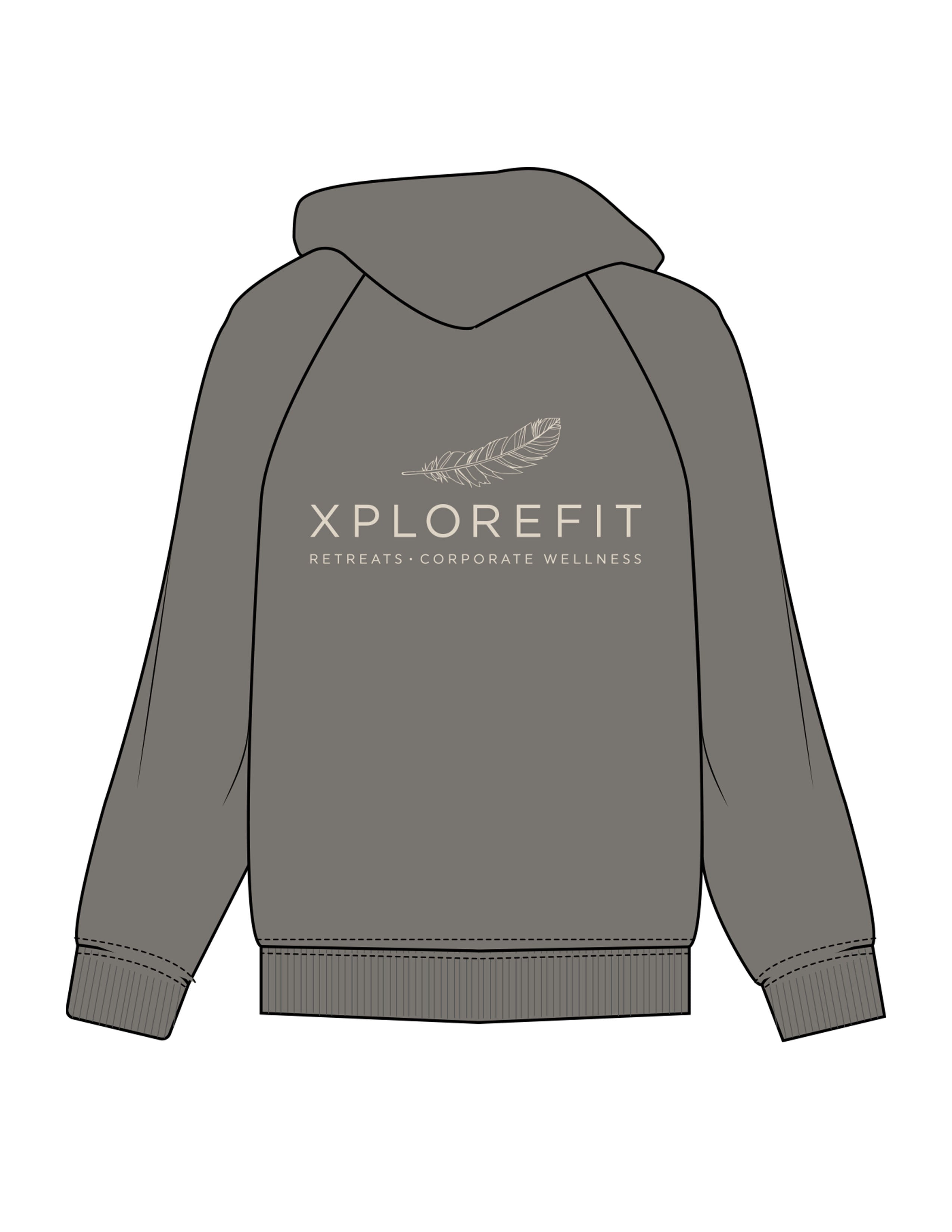 The Womens Zip Hoodie - Washed Gray - XPLOREFIT - Back Stacked - Printed - Off White