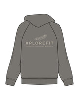 The Womens Zip Hoodie - Washed Gray - XPLOREFIT - Back Stacked - Printed - Off White
