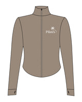 The 3/4 Crop Zip Jacket - Brown - PATP - Left Chest Logo & Center Back Logo - Printed - White