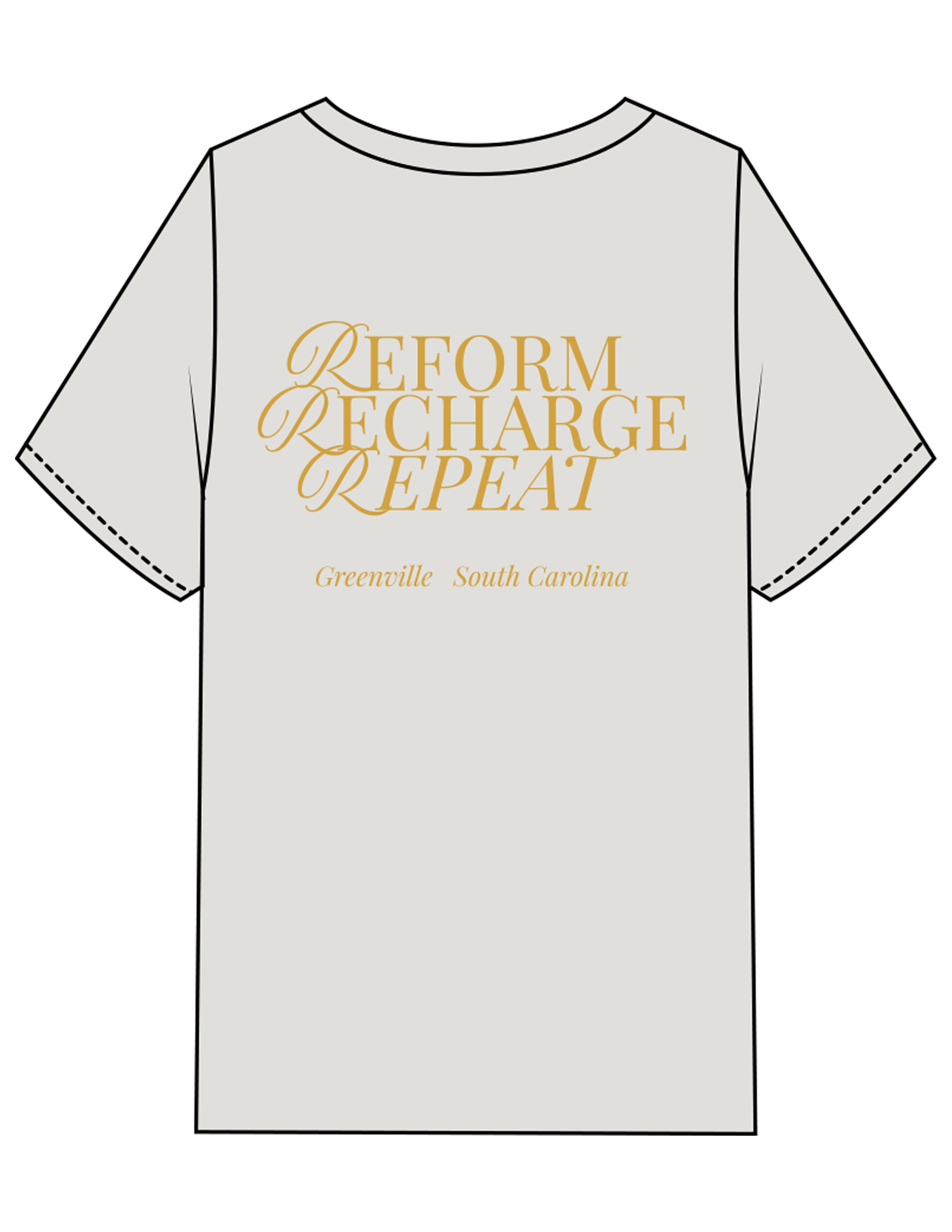 The Mens Heavyweight Tee - Washed Bone - REFORA - Left Chest Arc Stacked & Back Stacked - Printed - Gold