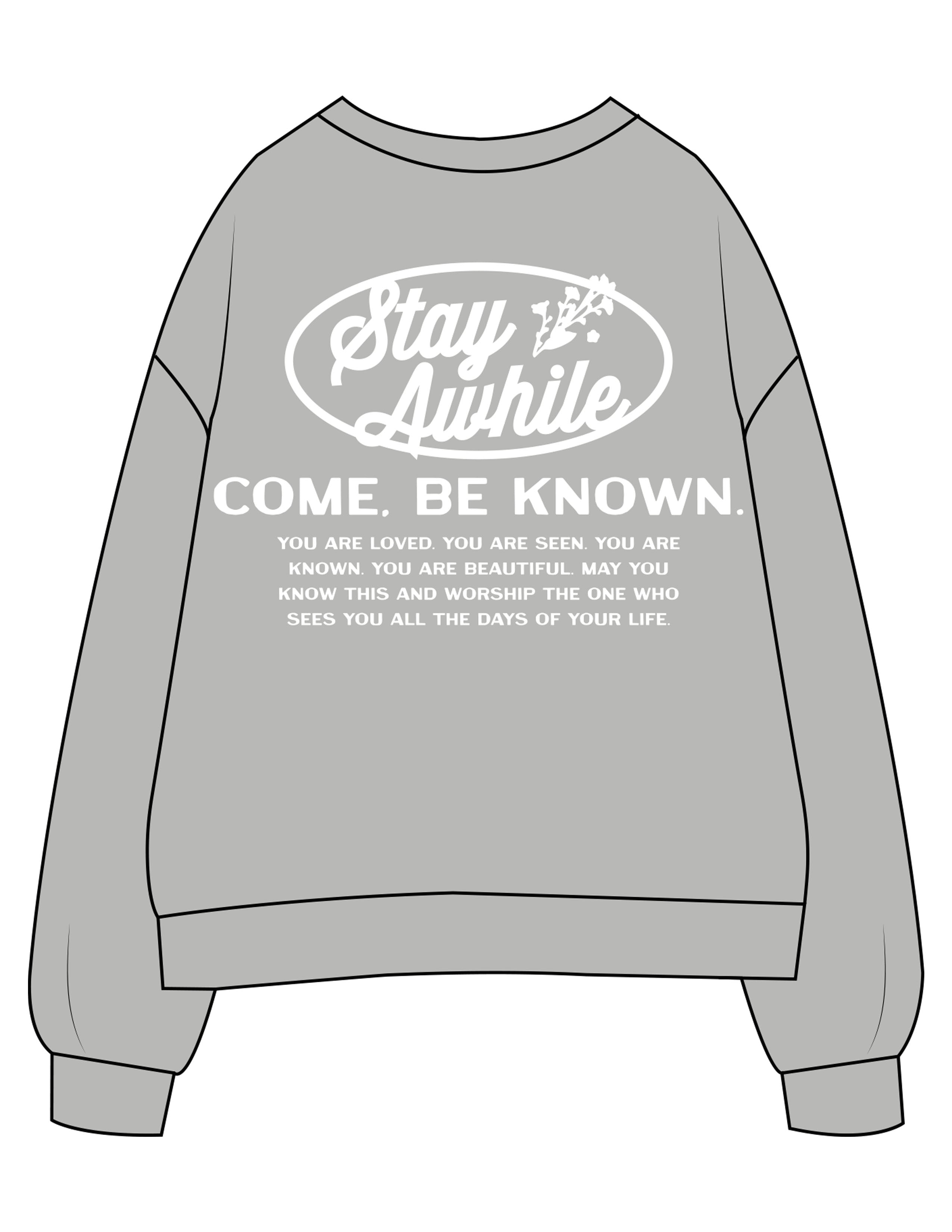 The Womens Crewneck - Heather - Daybreak Church - Left Chest & Back Stacked - Printed - White