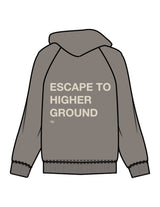 The Womens Hoodie - Washed Gray - Higher Ground - Center Chest & Back Stacked - Printed - Off White