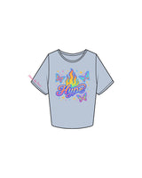 The Crop Tee - Powder - Pilates Baddie - Center Chest & Right Sleeve - Printed - Full Color