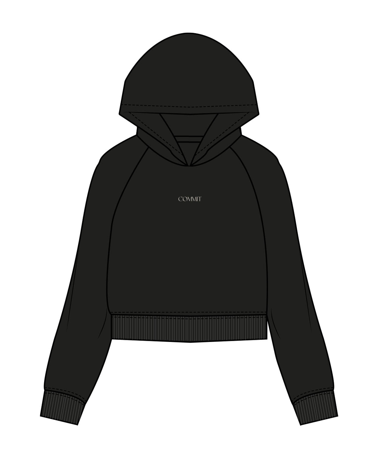 Commit Fitness - Womens Crop Hoodie - Black with Oat