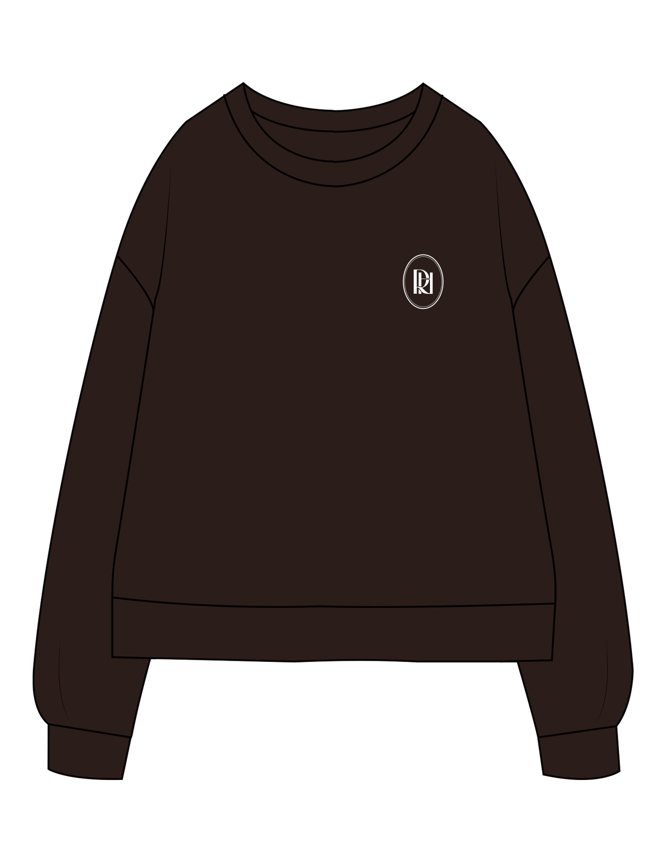 The Recycled Womens Crewneck - Brown - ROLLHOUSE. - Left Chest & Back Round - Printed - White