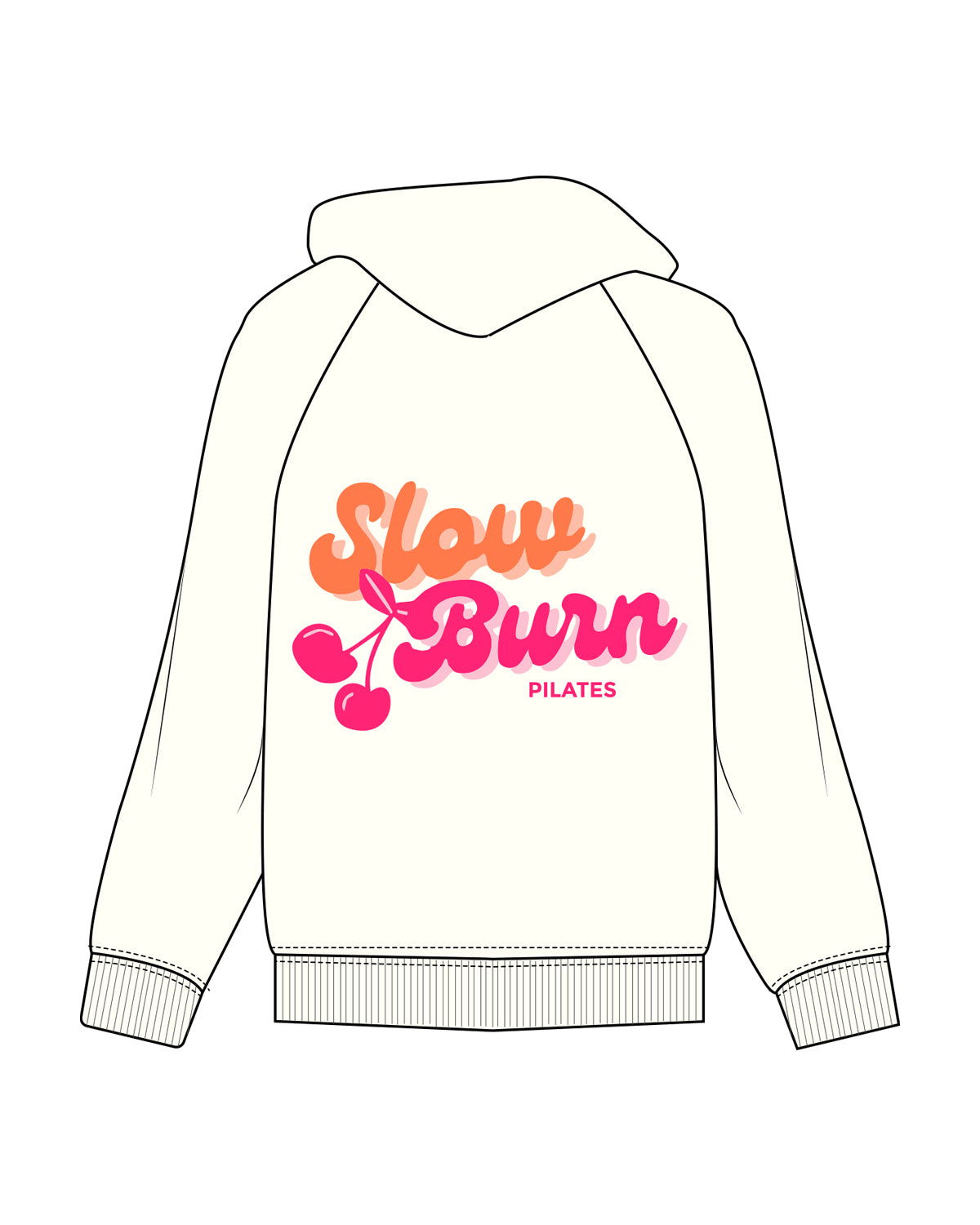 The Womens Classic Hoodie - Off White - Slow Burn - Left Chest Cherry & Center Back Cherry Stacked - Printed - Full Color