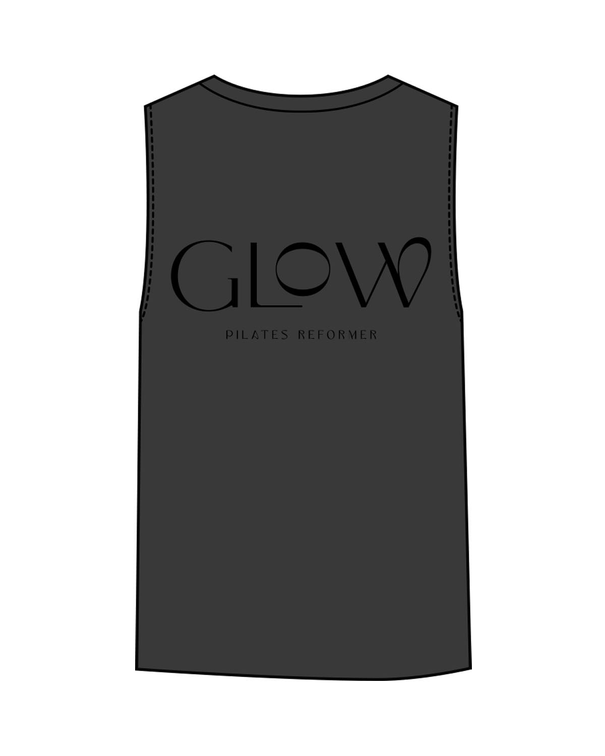 The Womens Heavyweight Tank - Washed Black - GlowPilates - Left Chest & Back Stacked - Printed - Black