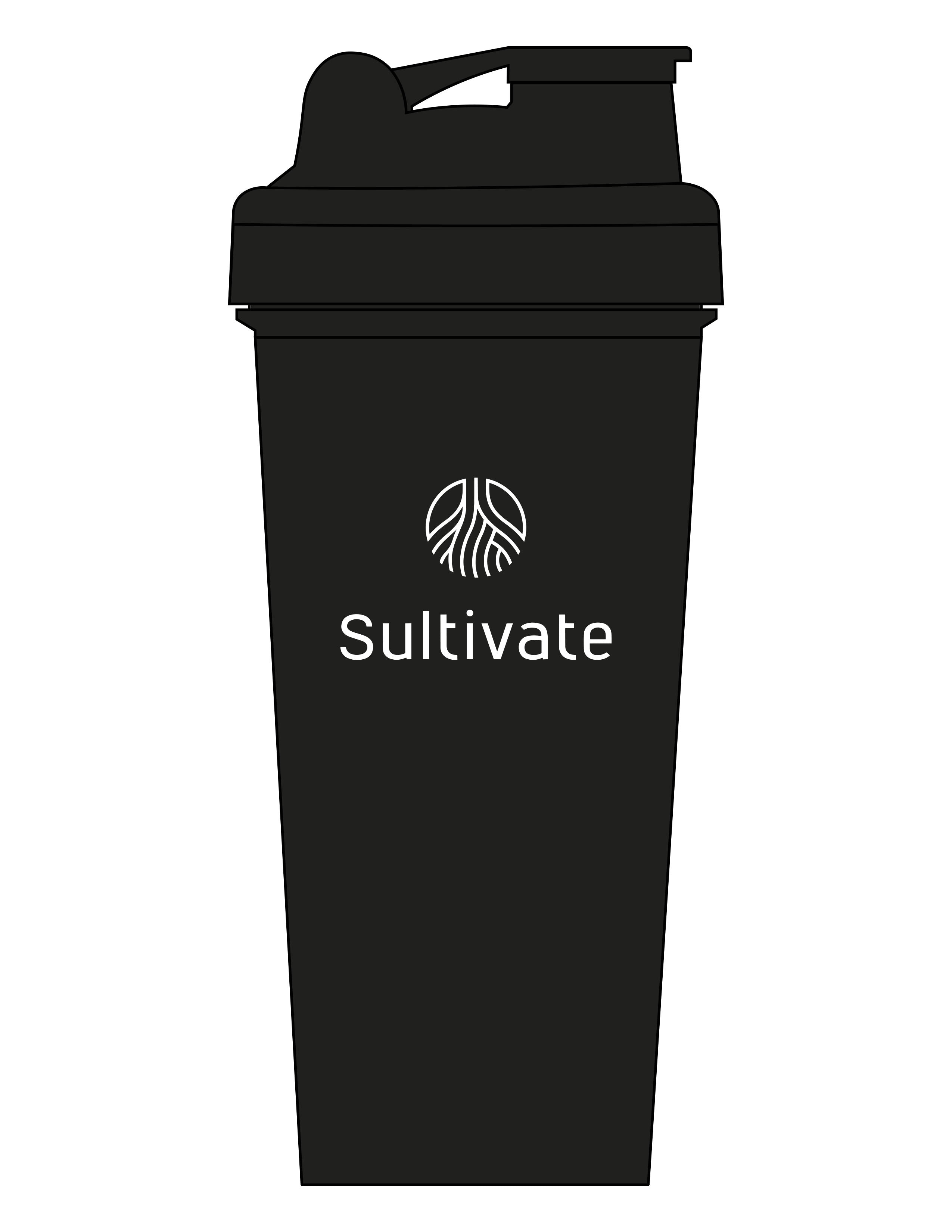 The Shaker Bottle - Black - Sultivate - Center Body Stacked - Printed - White