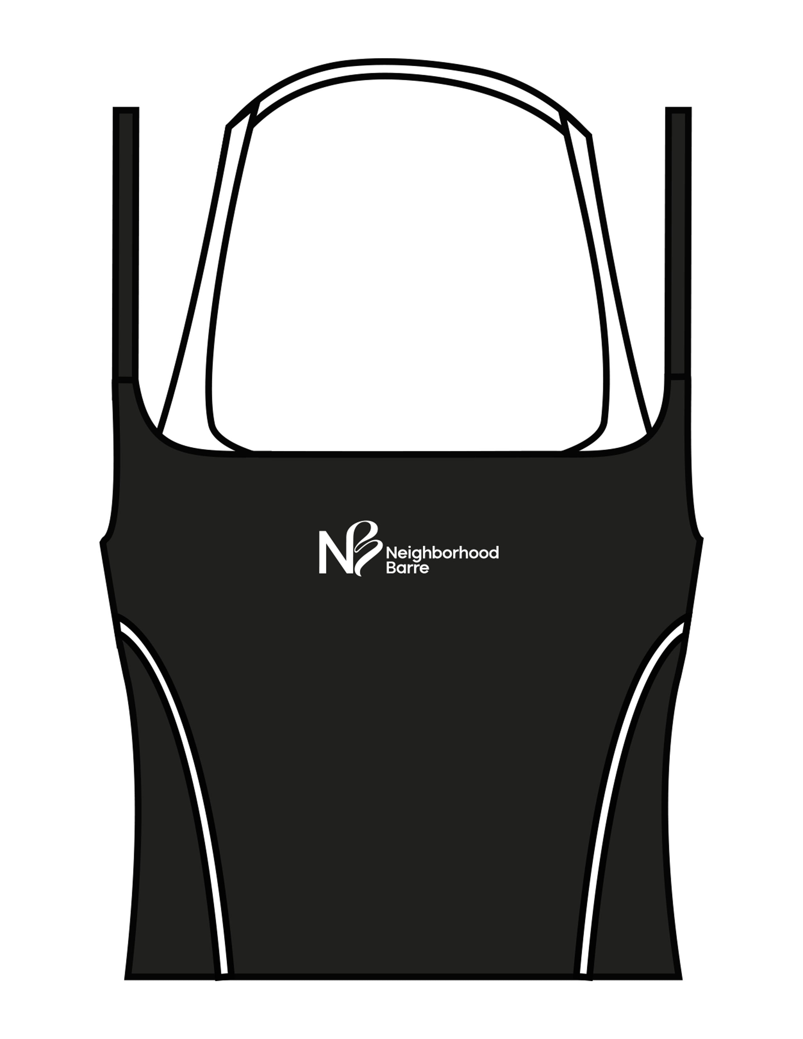 The Piped Tank - Black - Neighborhood Barre - Center Chest Stacked - Printed - White