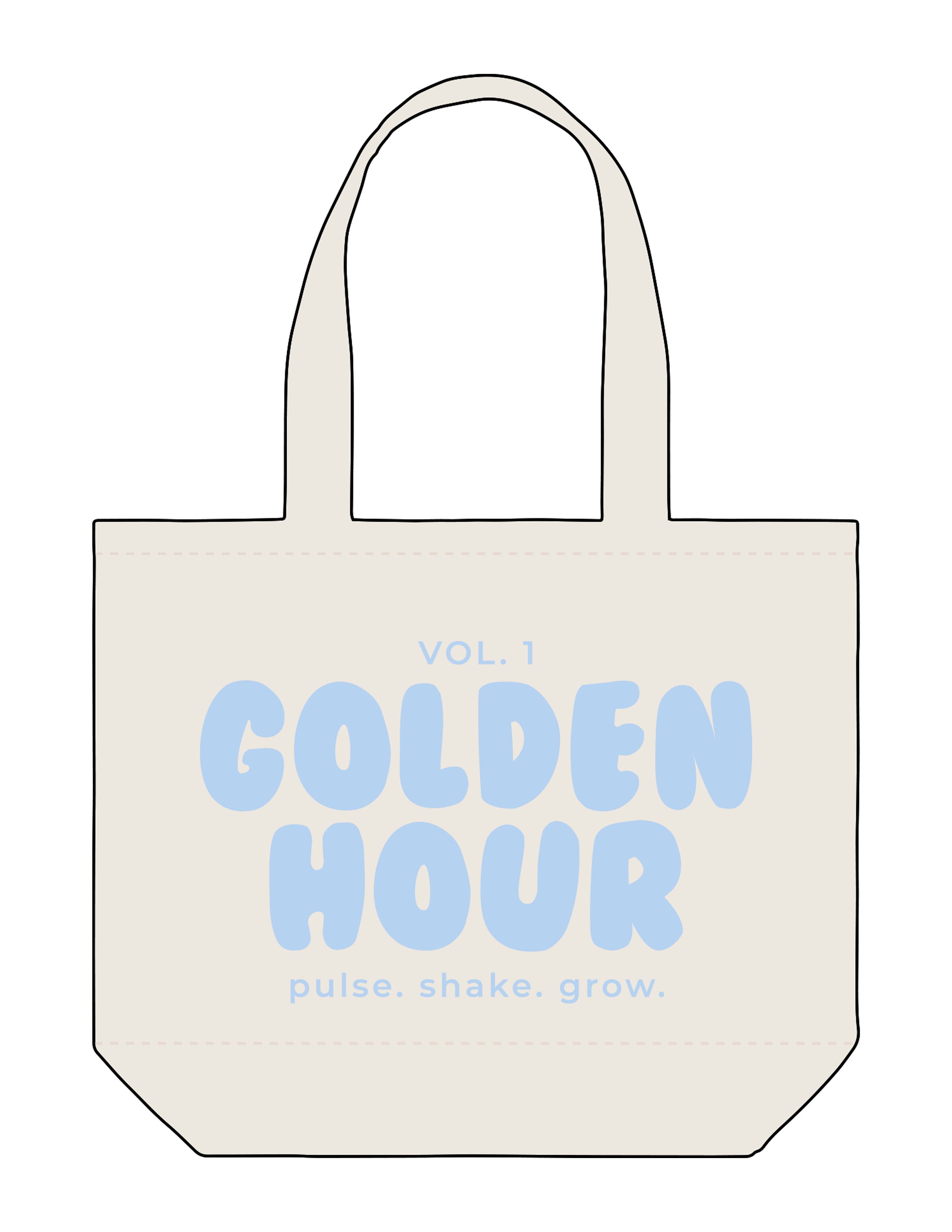 The Tote Bag - Natural - Golden Hour - Center Body Stacked - Printed - Light Blue