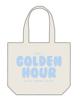 The Tote Bag - Natural - Golden Hour - Center Body Stacked - Printed - Light Blue