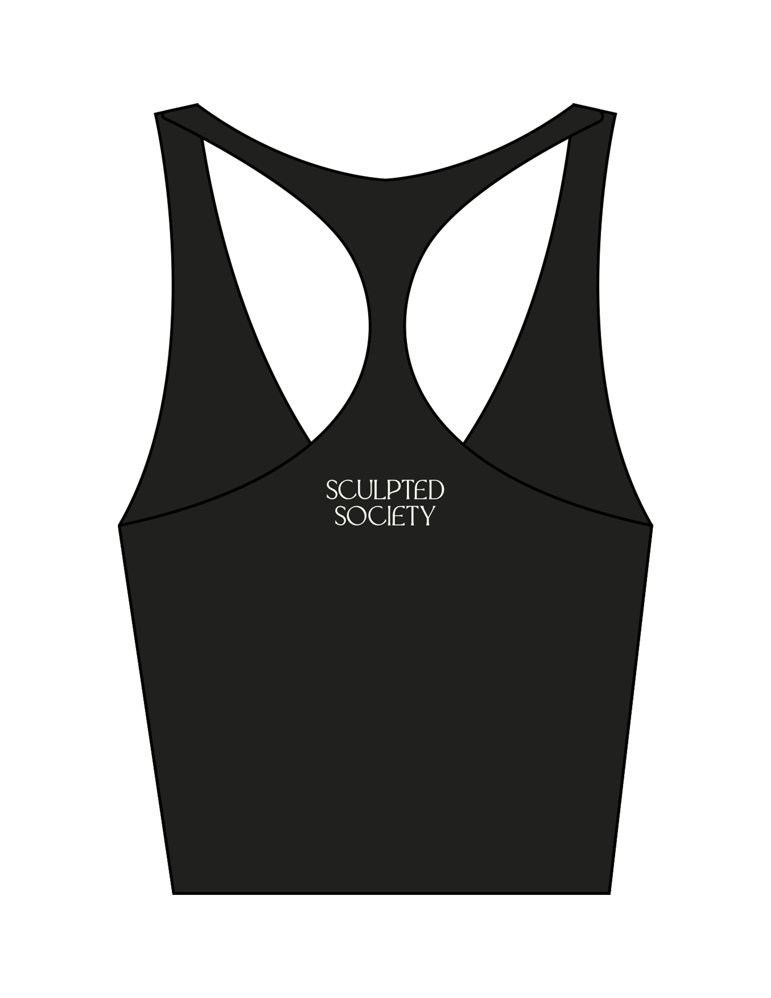 The Racer Tank - Black - SCULPTED SOCIETY - Center Back Stacked - Printed - Off White