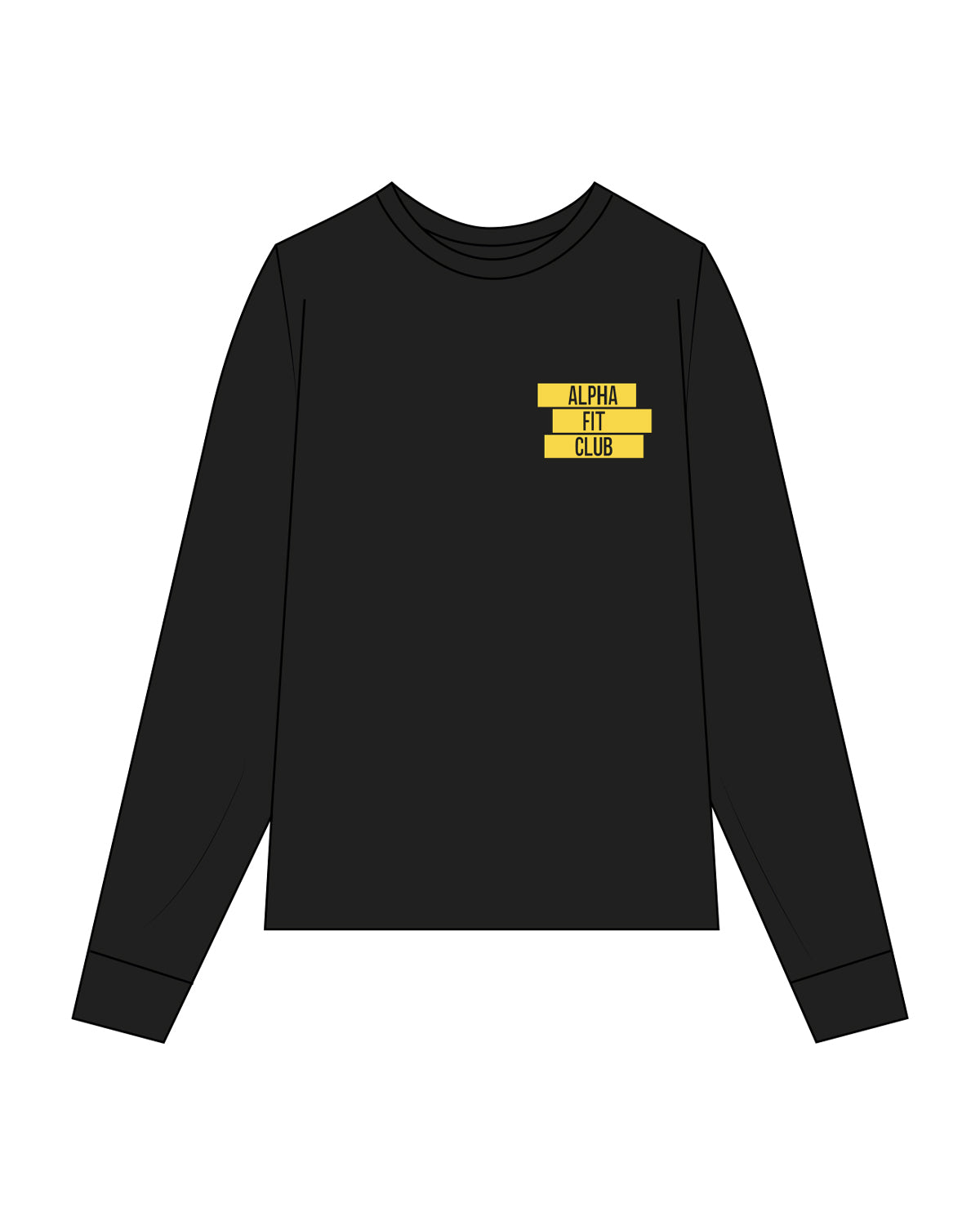 The Womens Oversized Long Sleeve - Black - Alpha Fit - Left Chest Stacked - Yellow