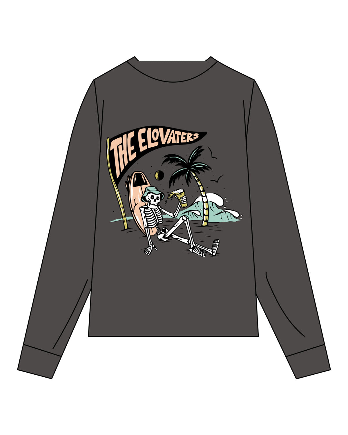 The Unisex Midweight Long Sleeve - Pepper - Beverly Hills - Left Chest Stacked & Back Image - Printed - Full Color