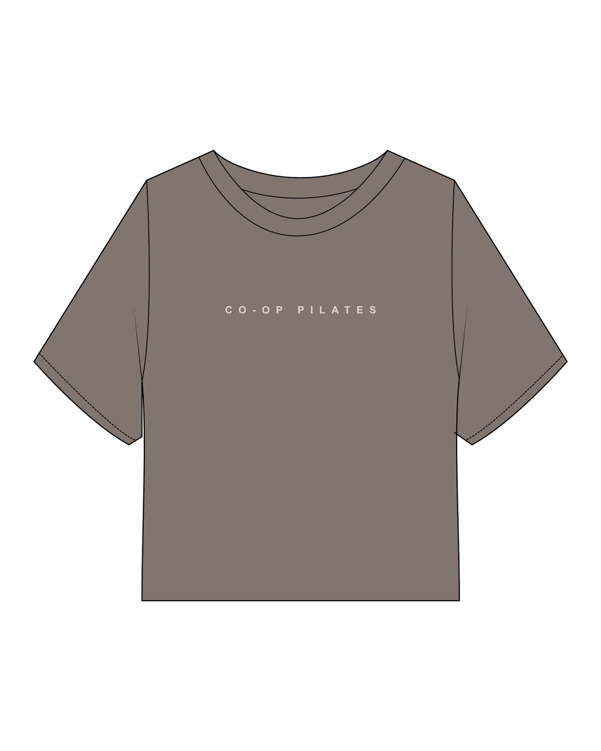 The Heavyweight Crop Tee - Washed Gray - Co-Op Pilates - Center Chest - Printed - Off White