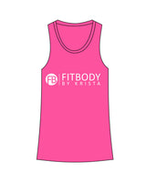 The Womens Full Length Tank - Pink - Krista - Center Chest Stacked & Back Neckline - Printed - White