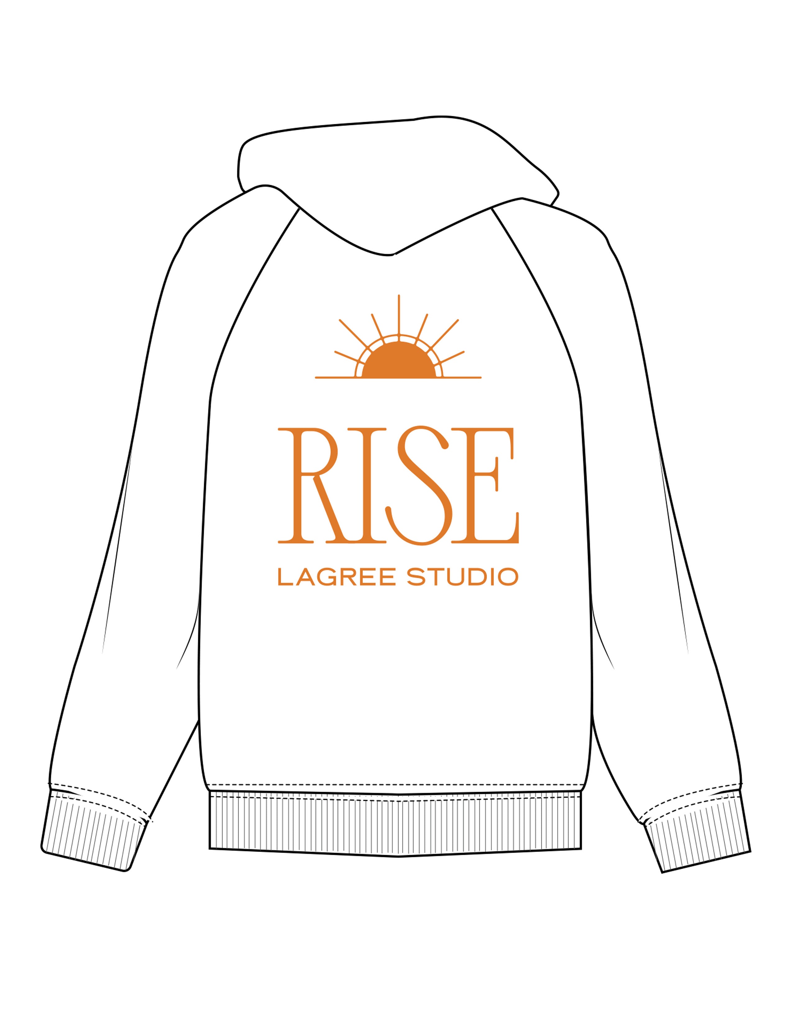 The Half Zip Hoodie - White - Rise Lagree - Left Chest "SUN" & Back Stacked - Printed - Orange