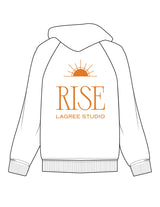 The Half Zip Hoodie - White - Rise Lagree - Left Chest "SUN" & Back Stacked - Printed - Orange