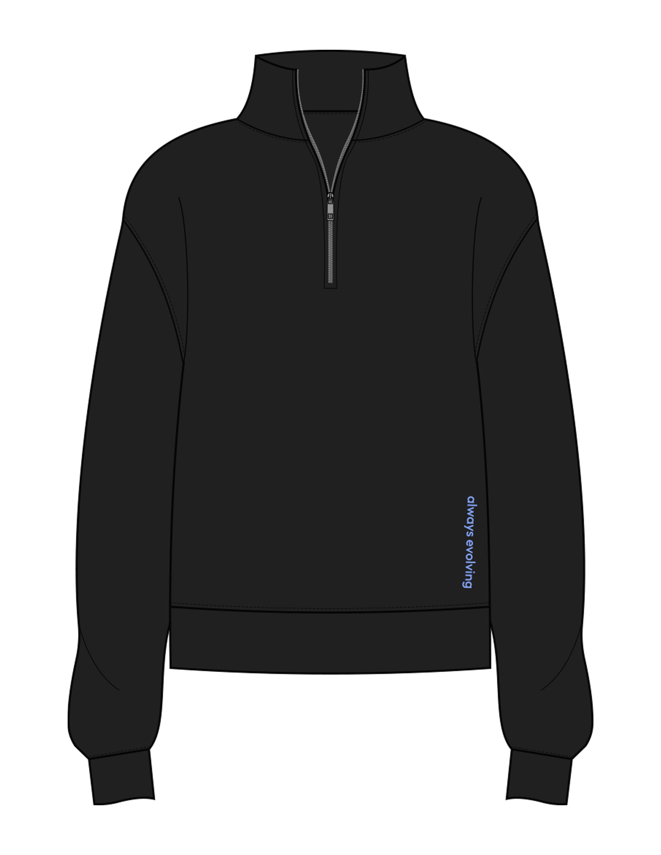 The Mens 1/4 Zip - Black - Drench - Front Lower Left - Embroidered - Periwinkle