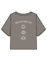 The Heavyweight Crop Tee - Washed Gray - Movement Pilates Buffalo - Back Stacked - Printed - White