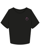 The Crop Tee - Black - Peachy Glow - Left Chest & Back Stacked - Printed - Dark Pink