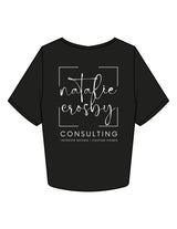 The Crop Tee - Black - Natalie Crosby Consulting - Left Chest & Back Stacked - Printed - White