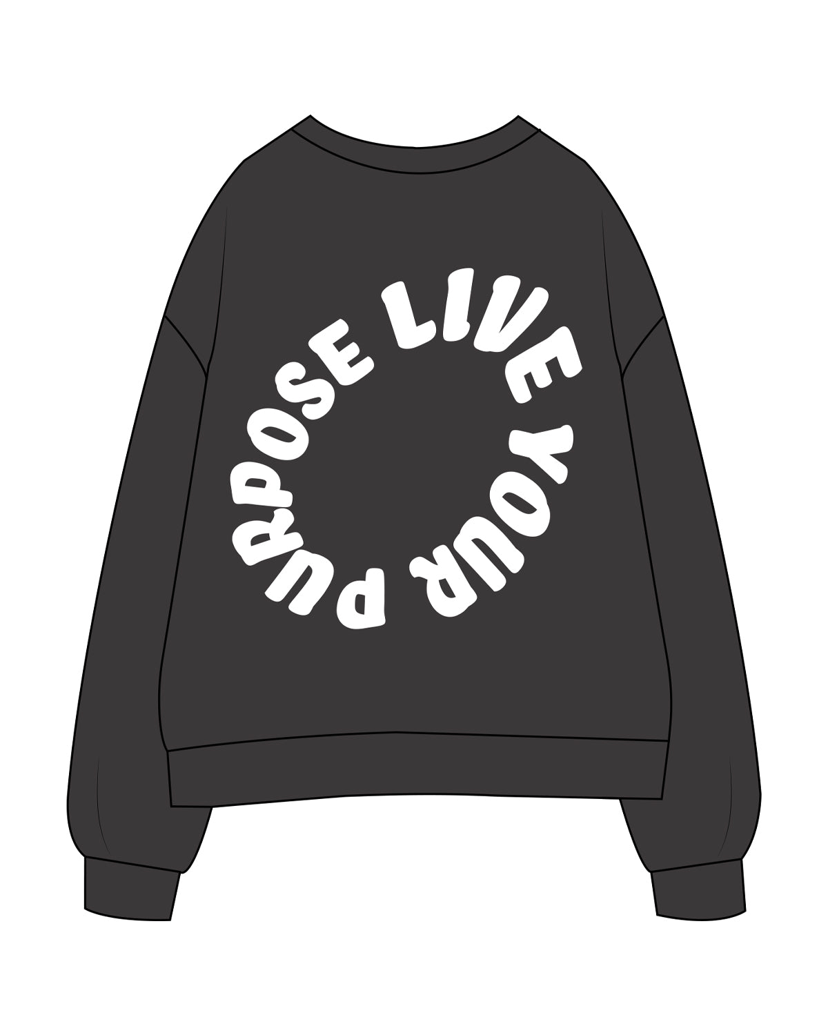 The Womens Crewneck - Washed Black - Elevate - Center Chest & Back Center Round - Flat Print Front & Puff Print Back White