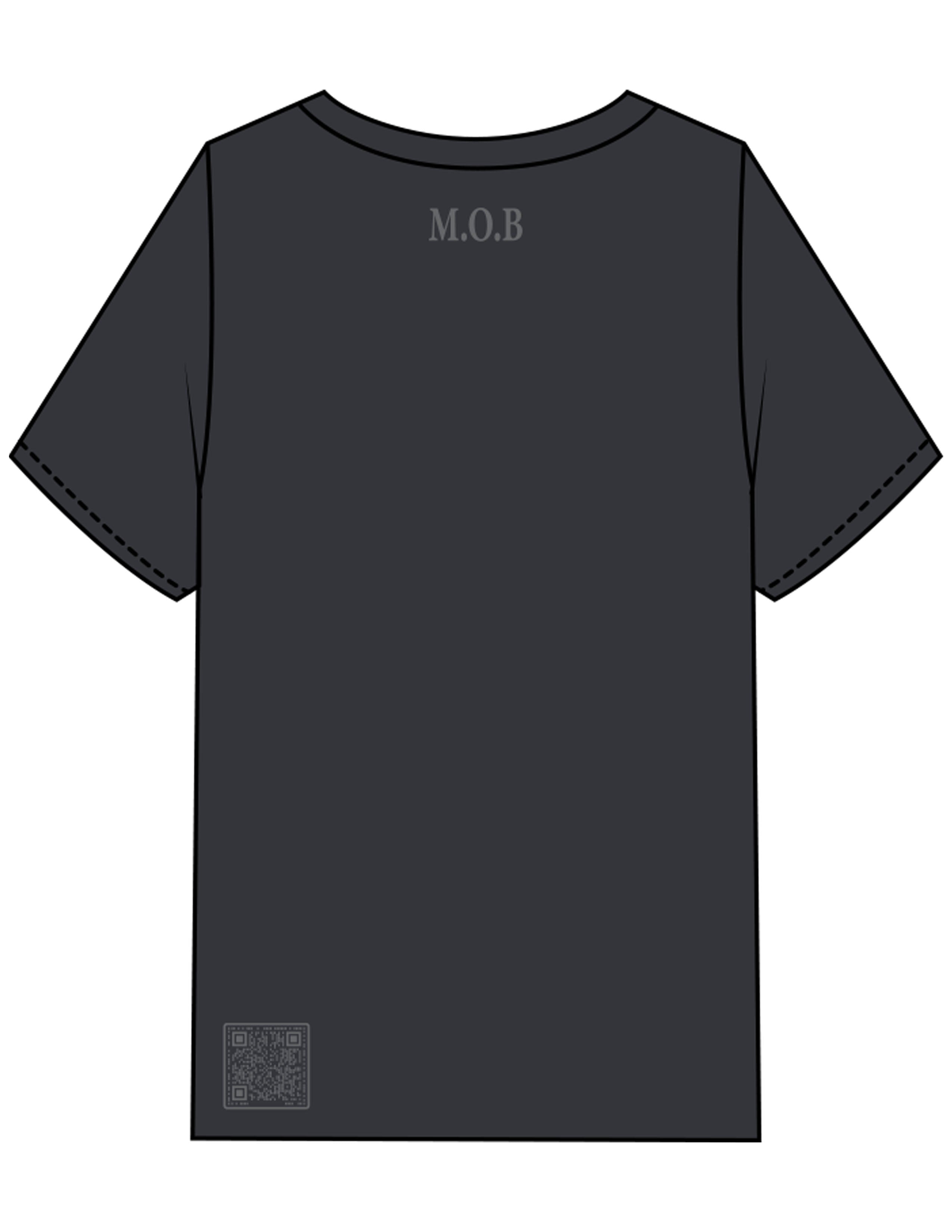 The Mens Heavyweight Tee - Black Stone - MOB - Center Chest & Back Neckline - Back Bottom QR Code - Printed - Light Stone