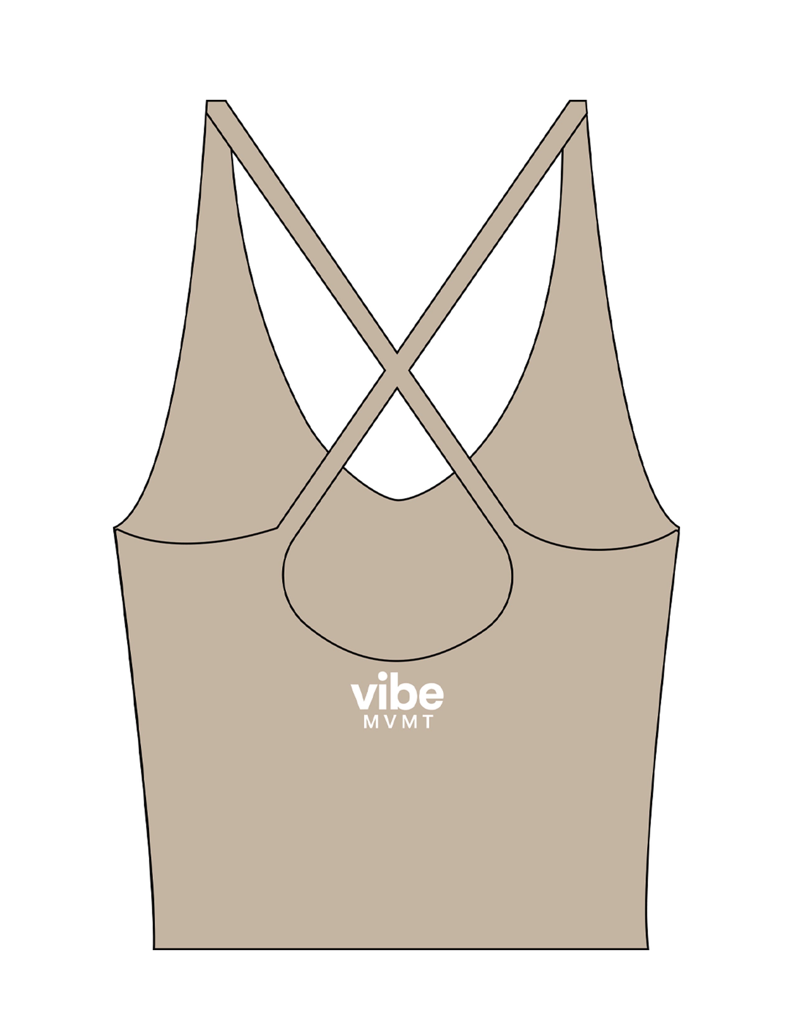 The Sporty Strappy Tank - Light Brown - Vibe MVMT - Center Back Stacked - Printed - White