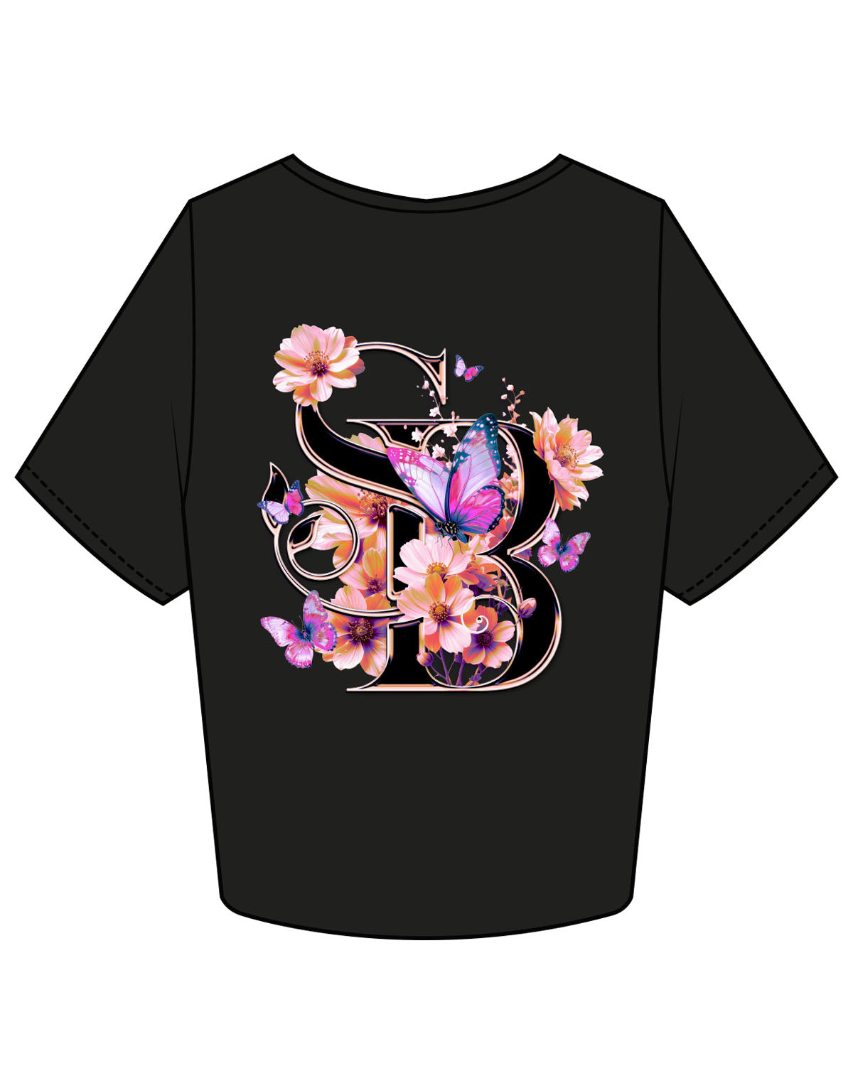 The Crop Tee - Black - Sidebar - Left Chest & Center Back - Full Color