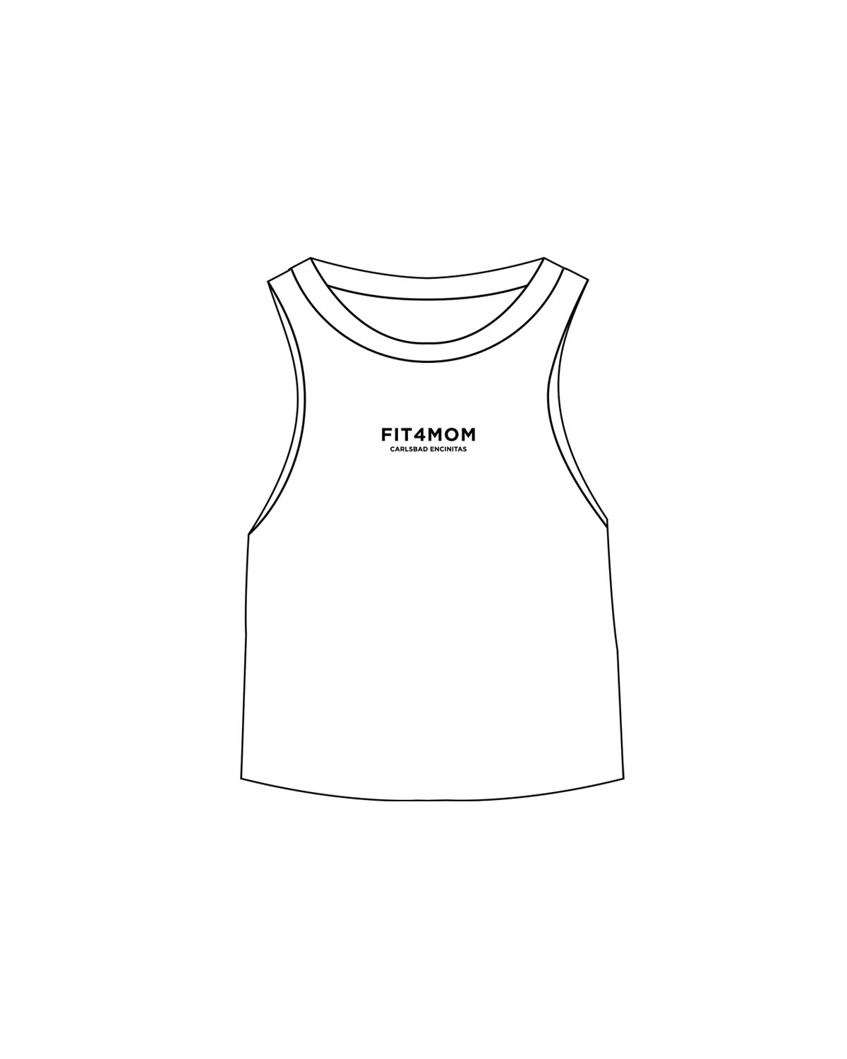 The Micro Rib Racer Crop - White - Fit 4 Mom Carlsbad Encinitas - Center Chest Stacked " Carlsbad Encinitas " - Printed - Black