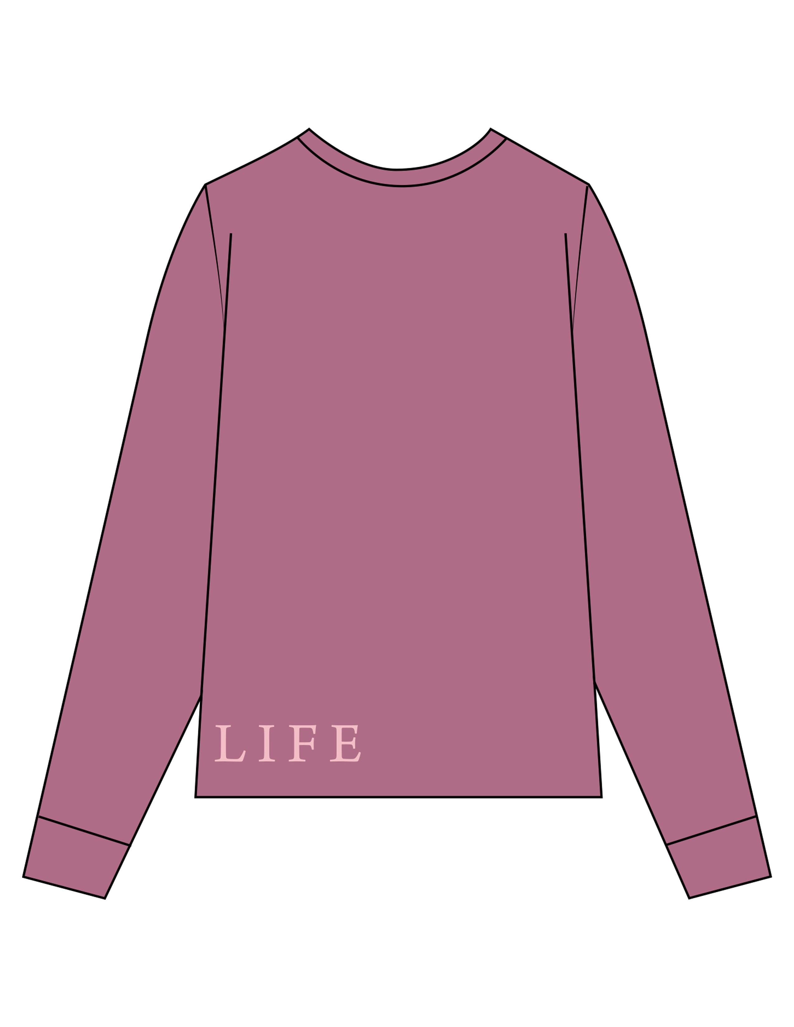 The Unisex Midweight Long Sleeve - Berry - Barre Life - Bottom Front & Back - Printed - Pink
