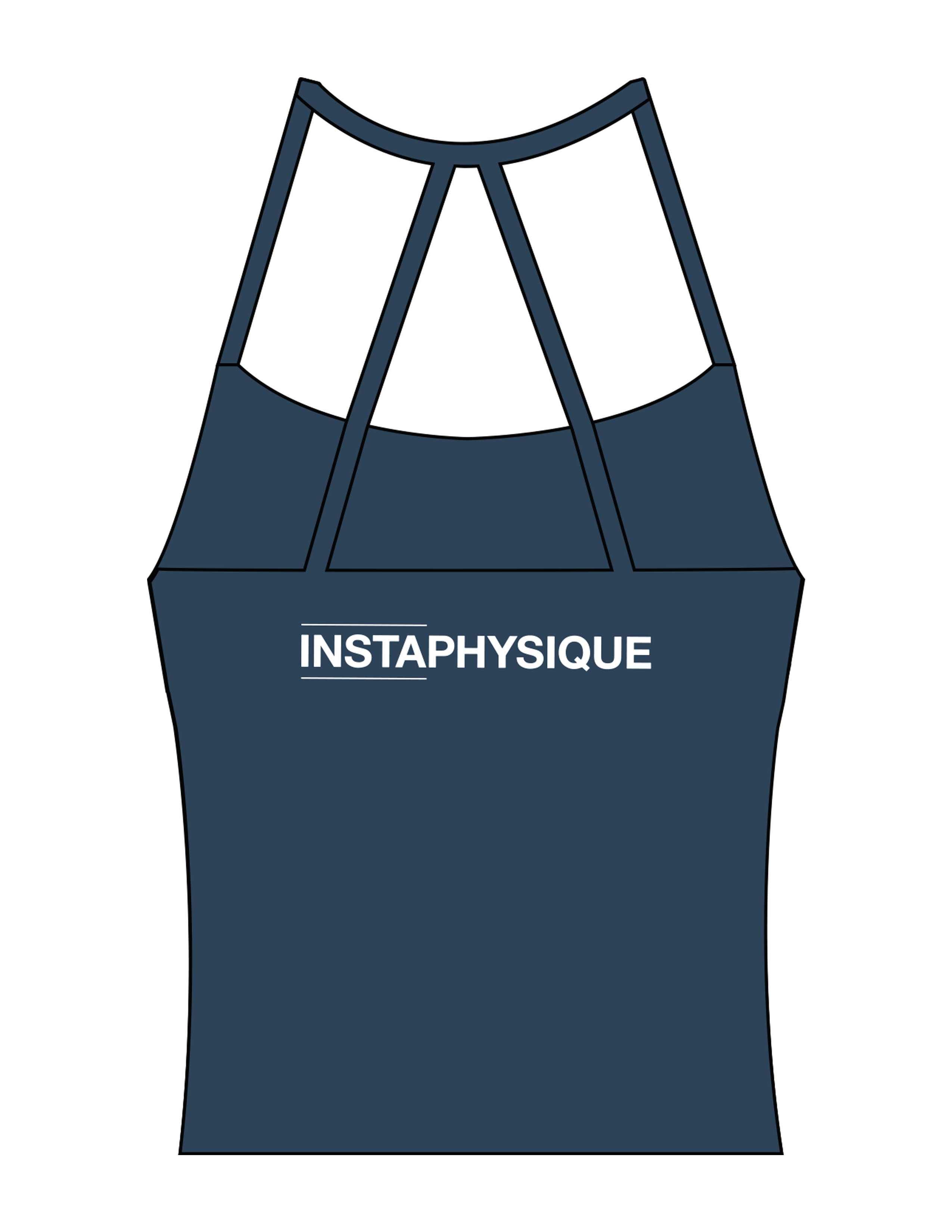 The Womens Sporty Tank - Navy - Instaphysiques - Center Back - Printed - White