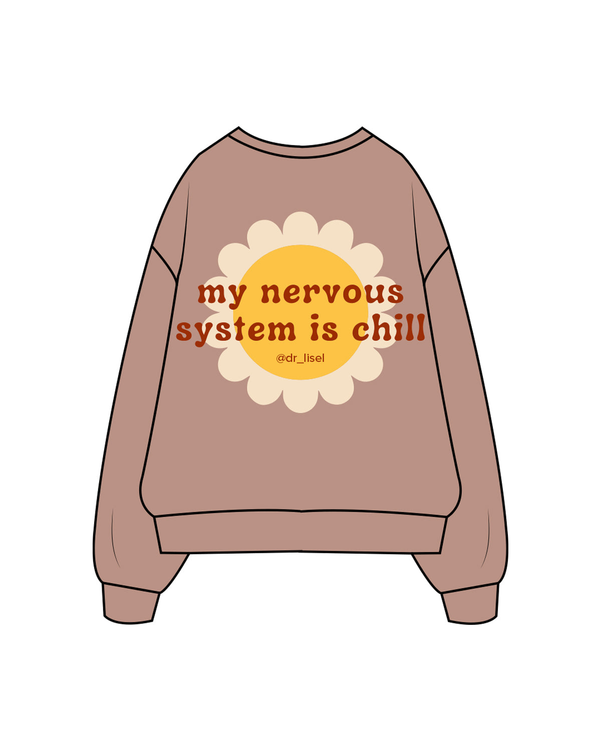 The Womens Crewneck - Clay - Lisel Lewis - Left Chest Sunflower & Back Center Sunflower Stacked - Full Color