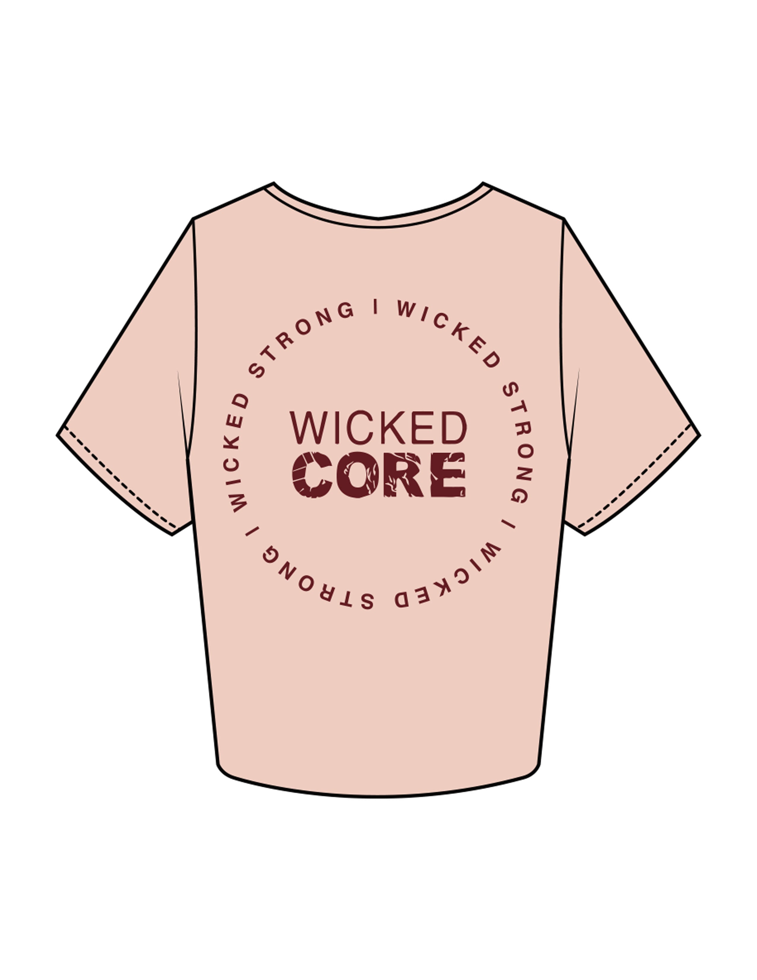 The Crop Tee - Pale Pink - Wicked Core - Left Chest Stacked & Back Round - Printed - Maroon
