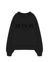 The Womens Heavy Crewneck - Black - Honor Pilates - Center Chest Stacked - Tone on Tone