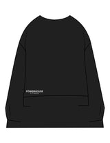 The Womens Sueded Crewneck - Black - Powerhouse Fitness - Center Chest & Back Stacked - Printed - Full Color