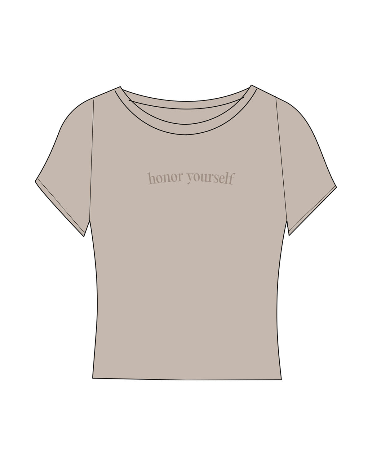 The Sporty Crop Short Sleeve - Light Brown - Honor Pilates - Center Chest Arched - Printed - Tone on Tone