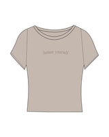 The Sporty Crop Short Sleeve - Light Brown - Honor Pilates - Center Chest Arched - Printed - Tone on Tone