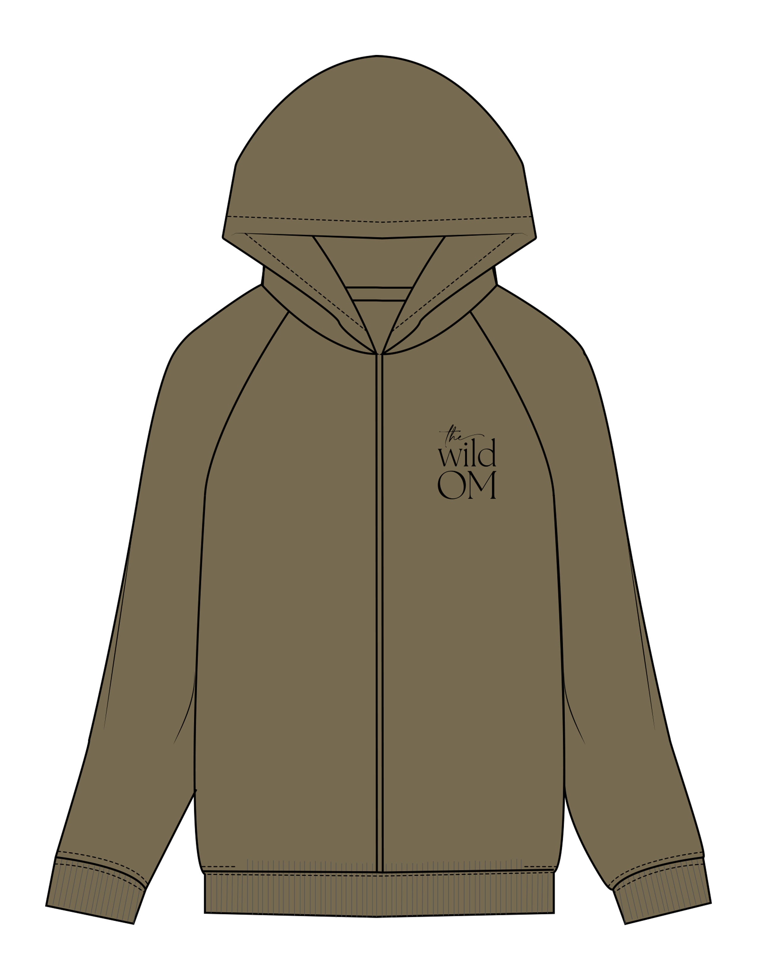 The Recycled Unisex Zip Hoodie - Army - The Wild OM - Left Chest Stacked - Embroidered - Black