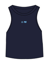 The Micro Rib Racer Crop - Navy - Powerhouse Fitness - Center Chest - Printed - Blue