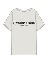 The Womens Heavyweight Tee - Washed Bone - C Wickson - Left Chest "CW" & Back Stacked - Printed - Black