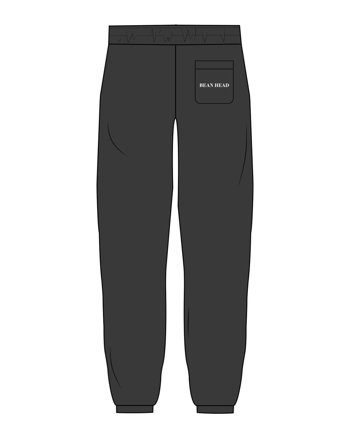 The Mens Sweatpants - Washed Black - Bean Head - Back Pocket - Embroidered - White