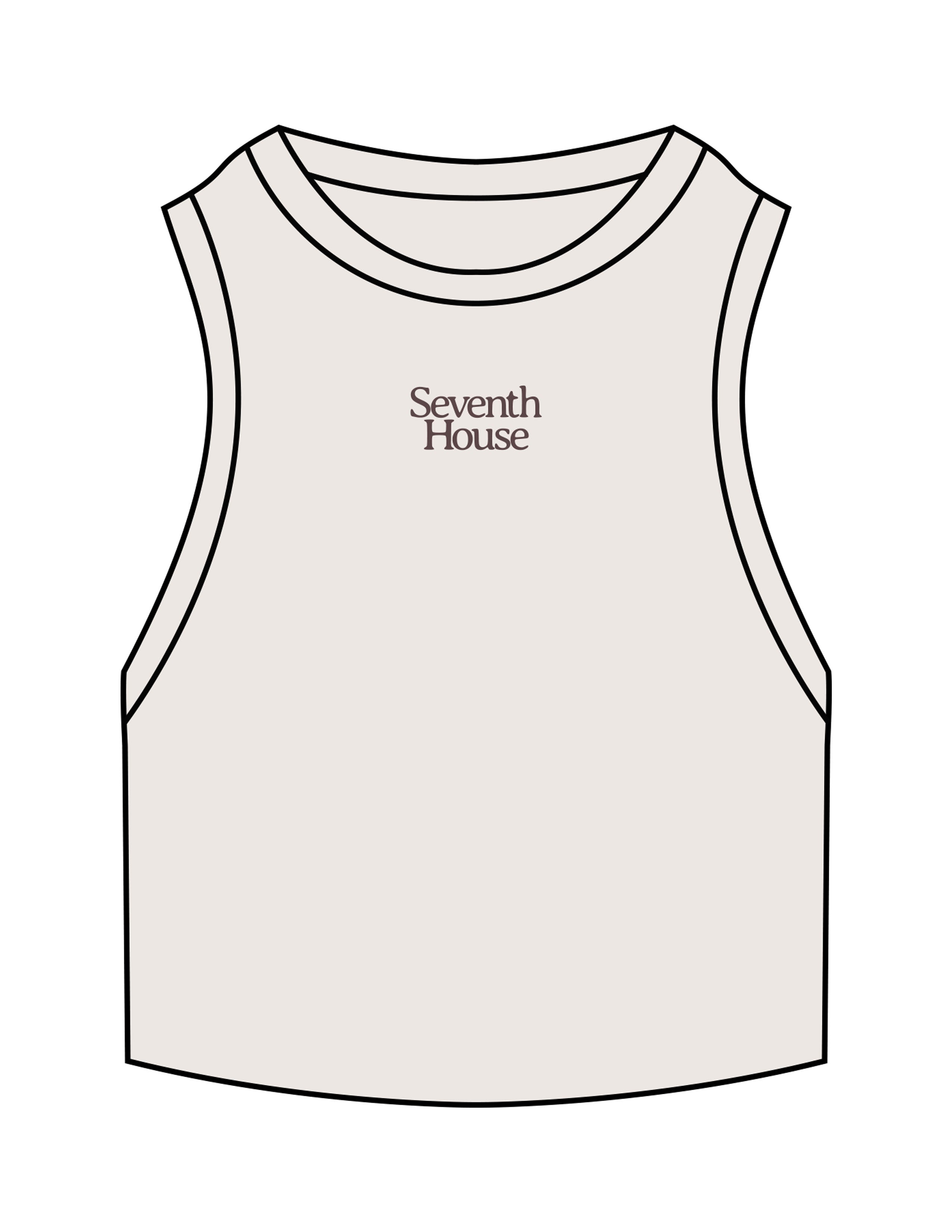 The Ribbed Crop Tank - Bone - Seventh House - Center Chest Stacked - Embroidered - Dark Brown